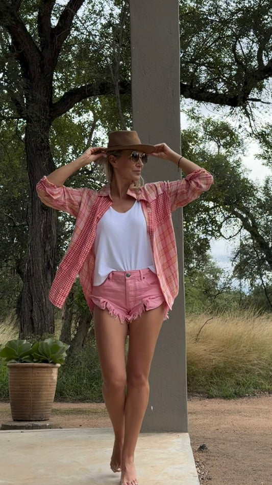 ONETEASPOON Prism Pink Rollers - denim shorts