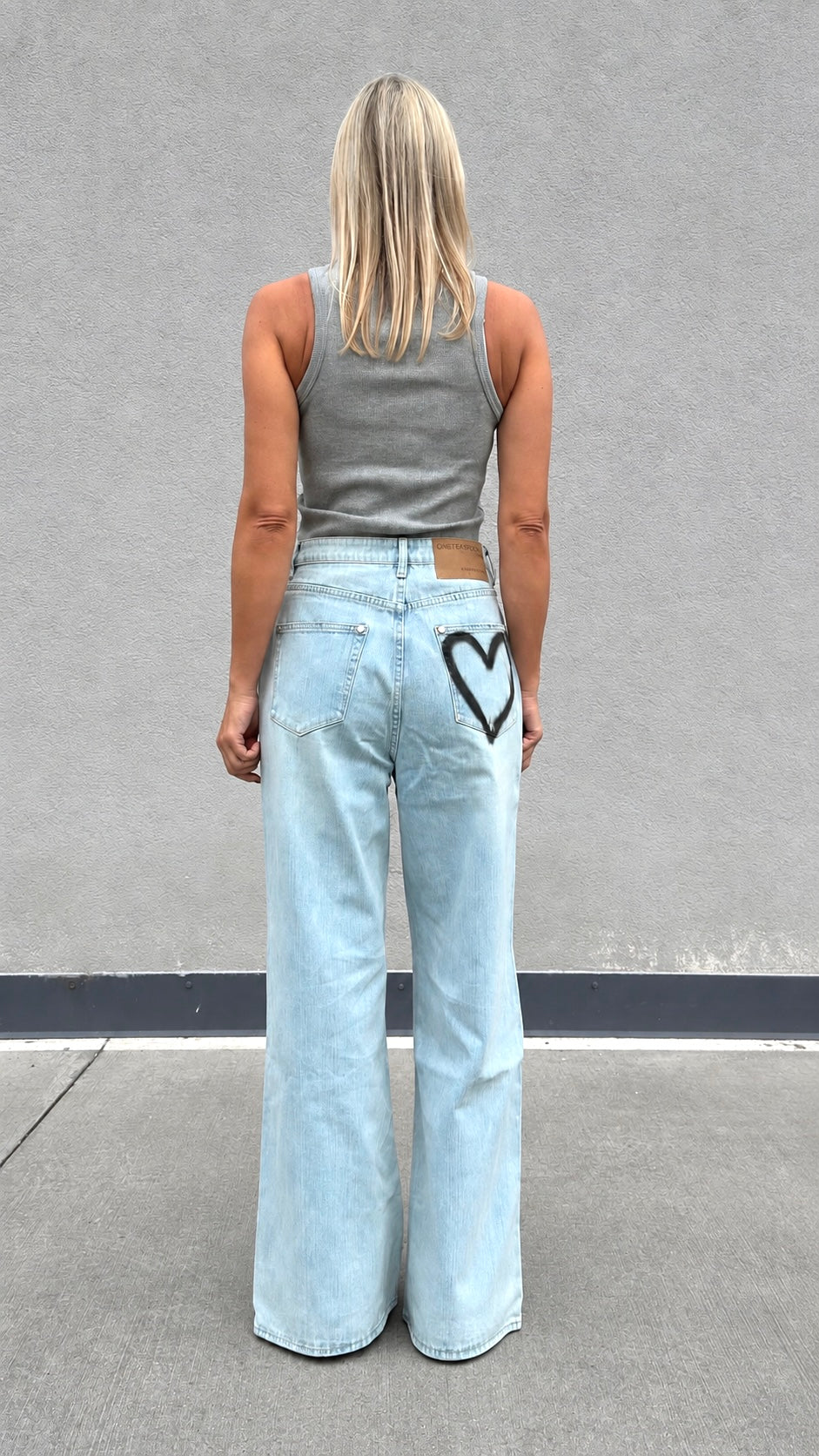 ONETEASPOON Love Machines Wide Leg Denim Jeans - Sea Mist Love