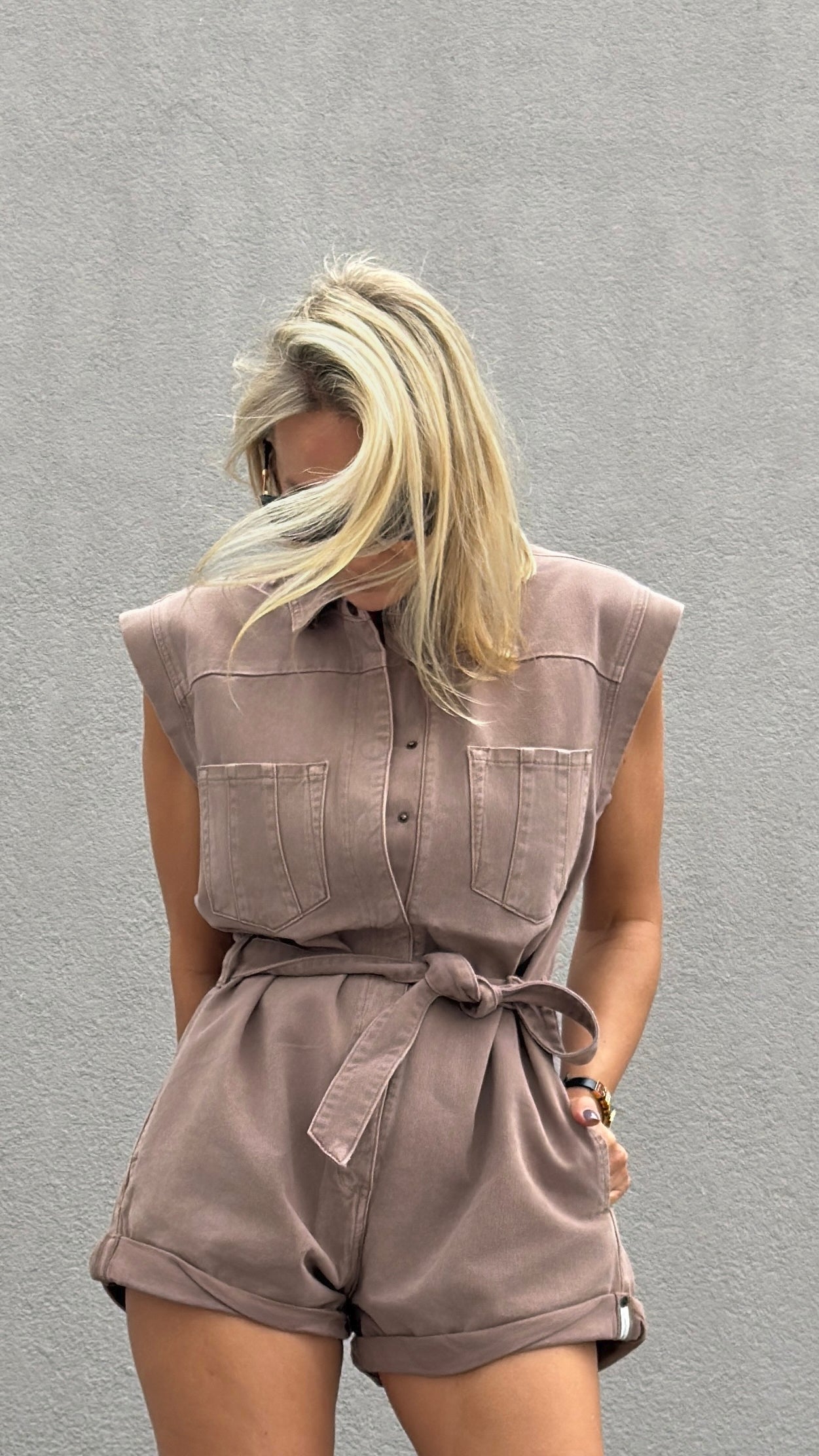 ONETEASPOON Espresso Brown Aviator - denim jumpsuit