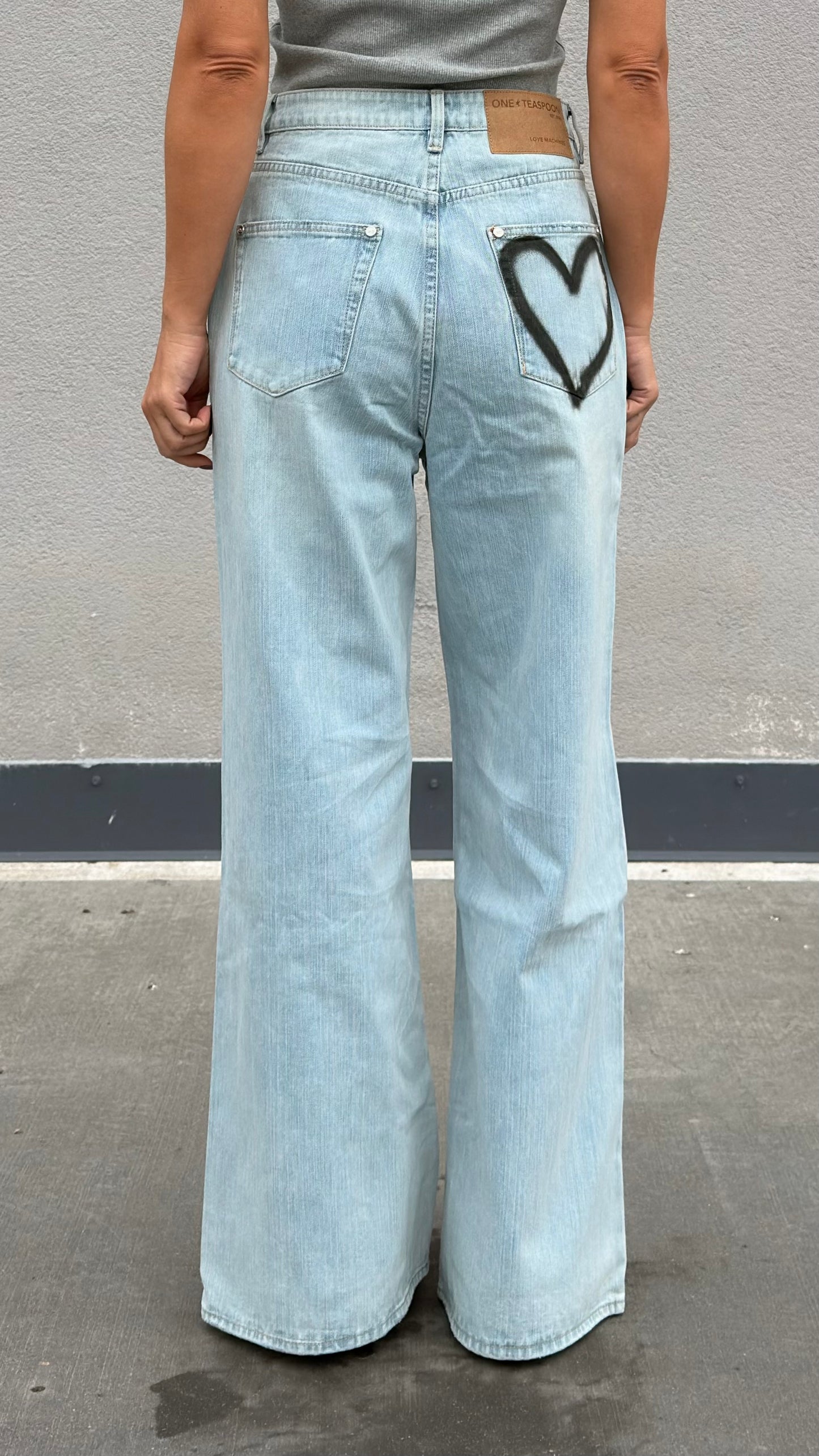 ONETEASPOON Love Machines Wide Leg Denim Jeans - Sea Mist Love