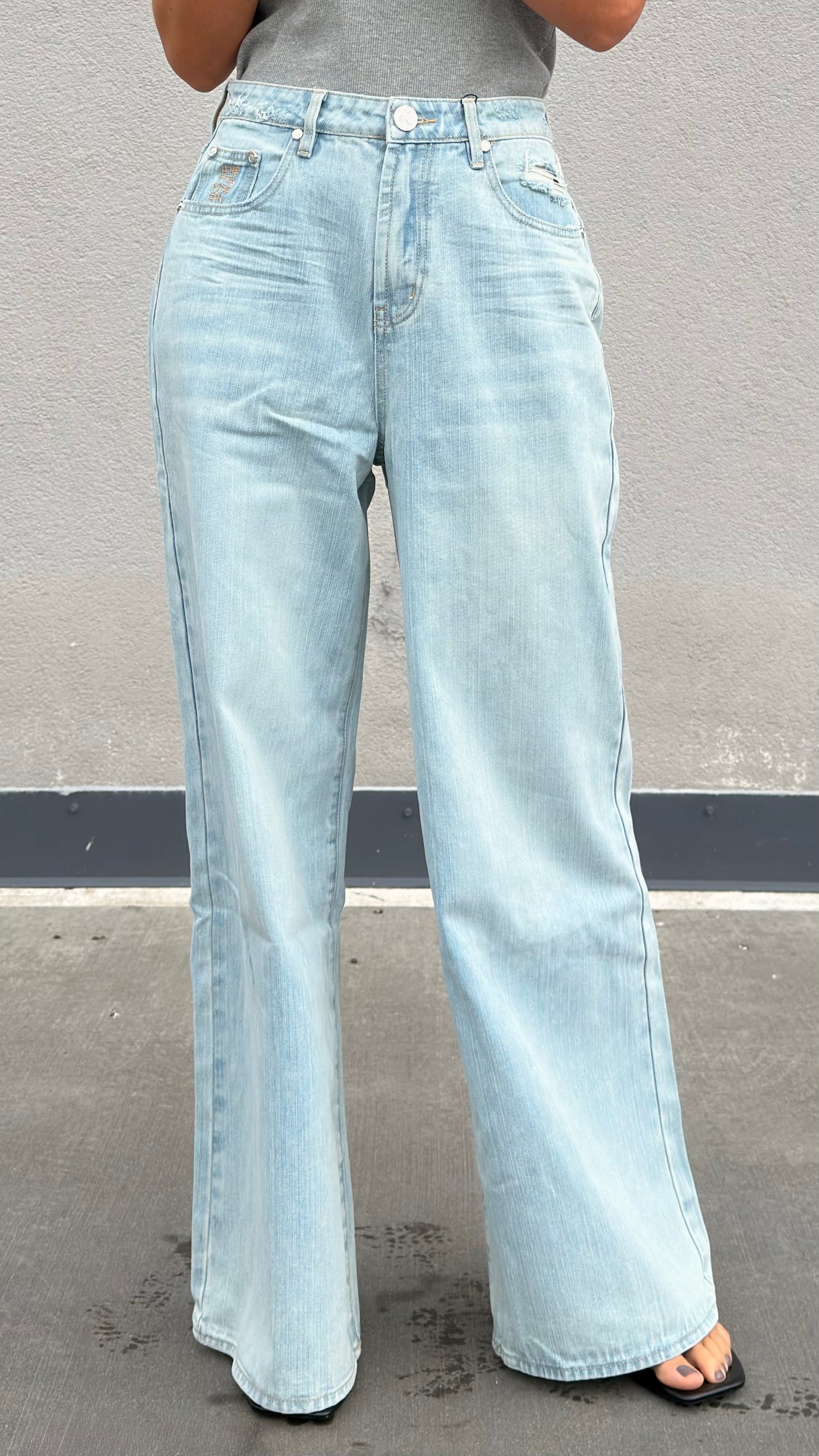 ONETEASPOON Love Machines Wide Leg Denim Jeans - Sea Mist Love