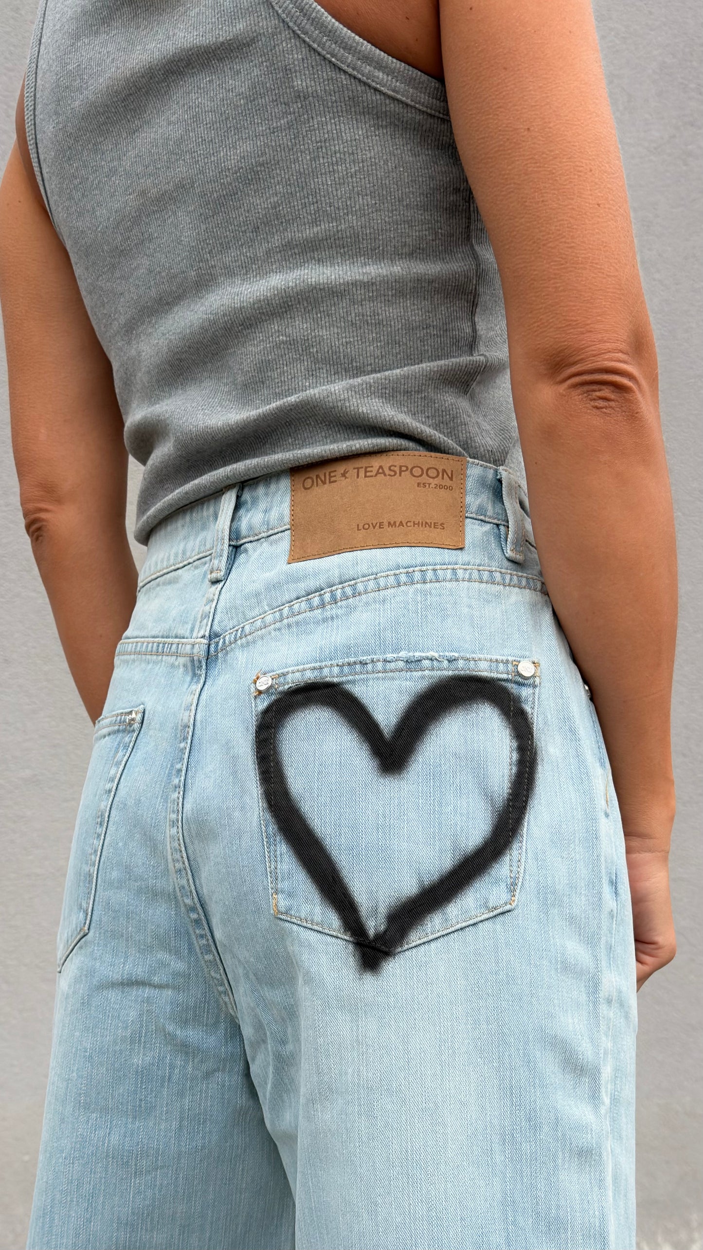 ONETEASPOON Love Machines Wide Leg Denim Jeans - Sea Mist Love