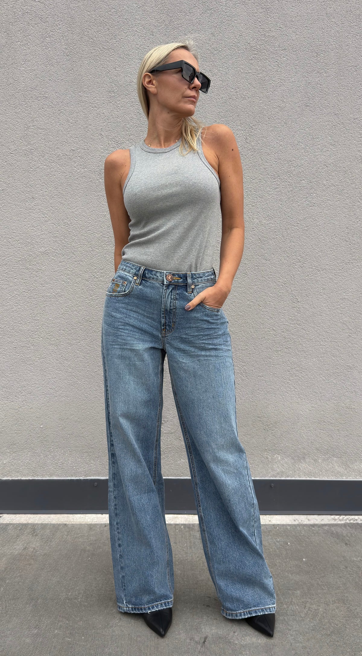 ONETEASPOON Hoodlum Blue Jackson - wild leg denim jeans
